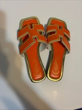 Orange and Gold Women’s Slide Sandals by Fashion
